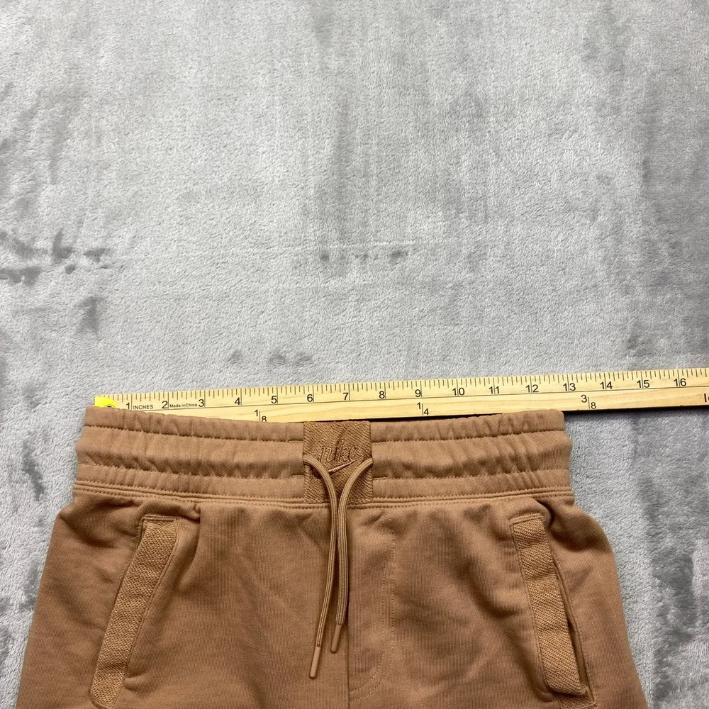 Nike Sportswear French Terry Shorts Tan Brown Logo Drawstring‎ Waist XS Fits 25